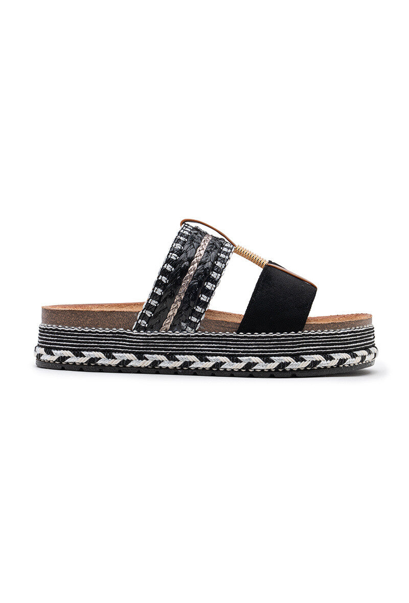 Seren | Black Wedge Sandal