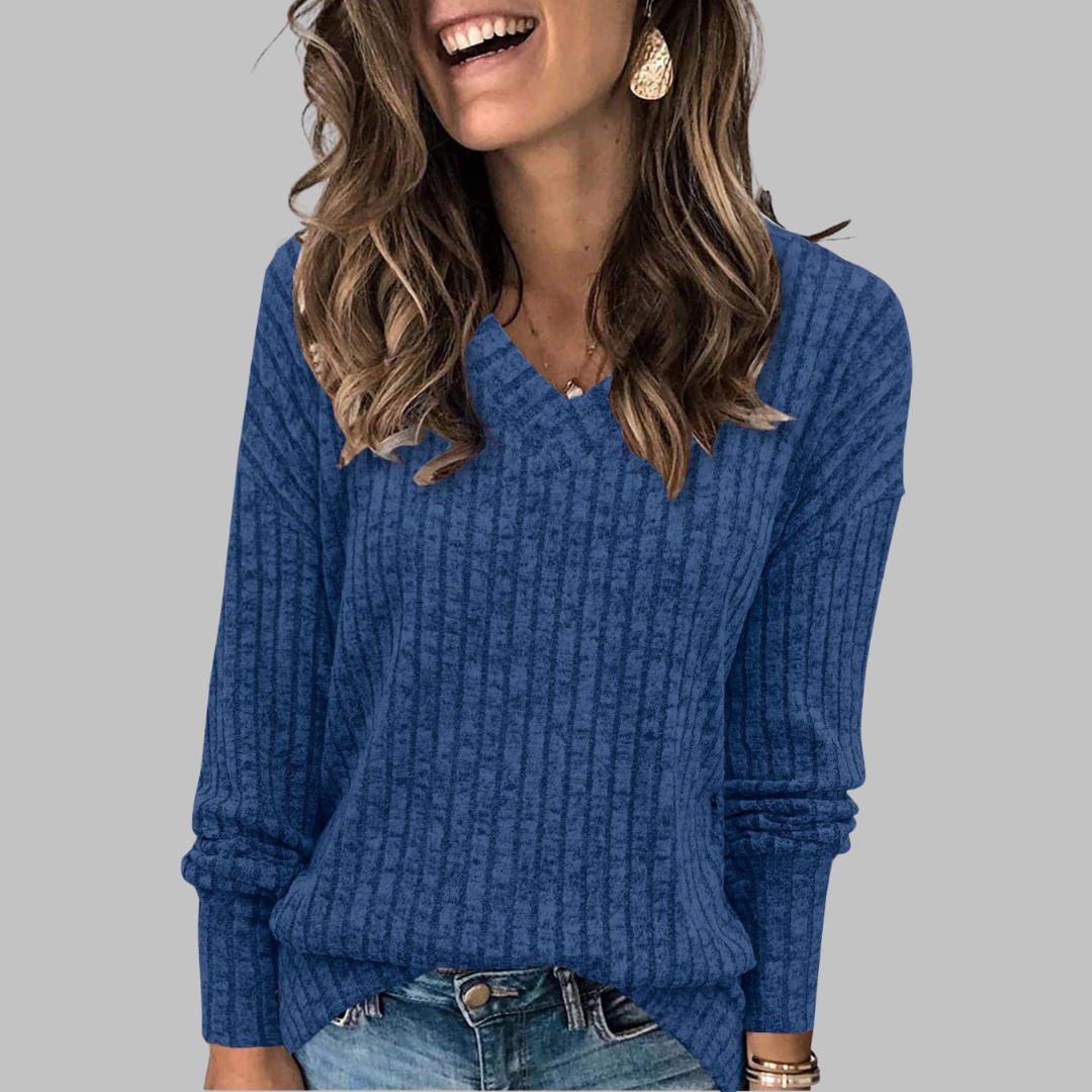 Cobaltine | V-Neck Long Sleeve Top