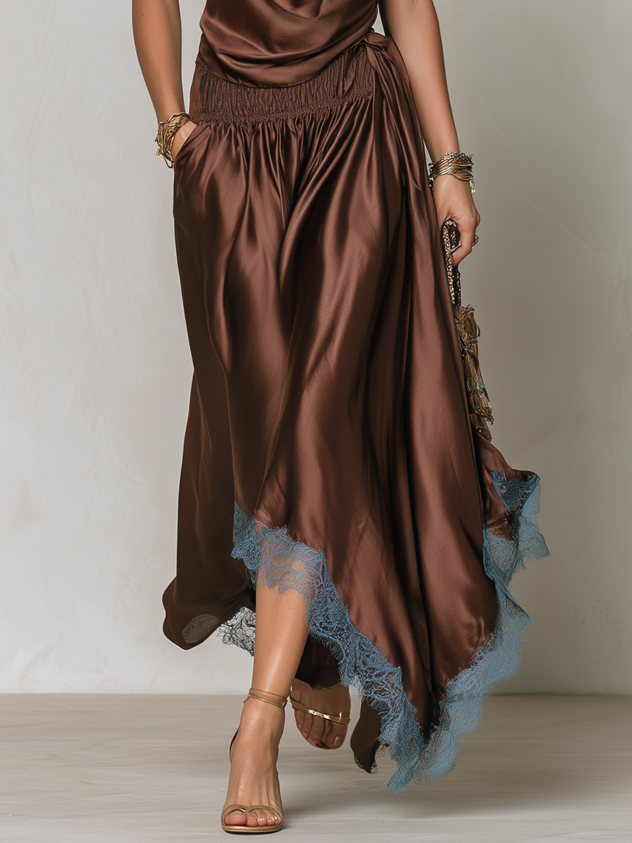 Quinn | Style Draped Neck Top And Lace