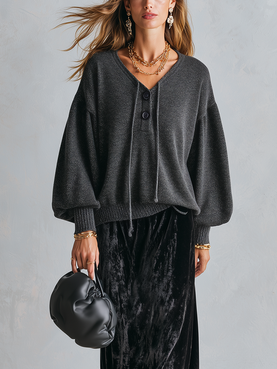 Sophia | Black Knit Top And Velvet Skirt