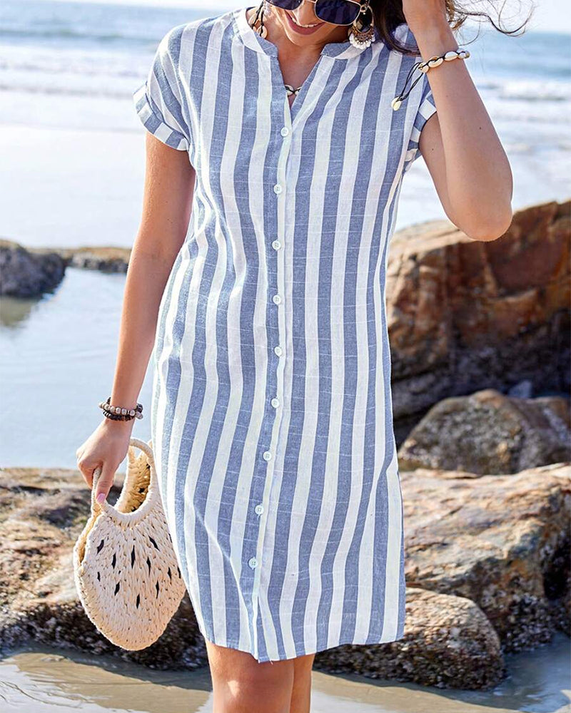 Julissa | Elegant Striped Button Midi Dress