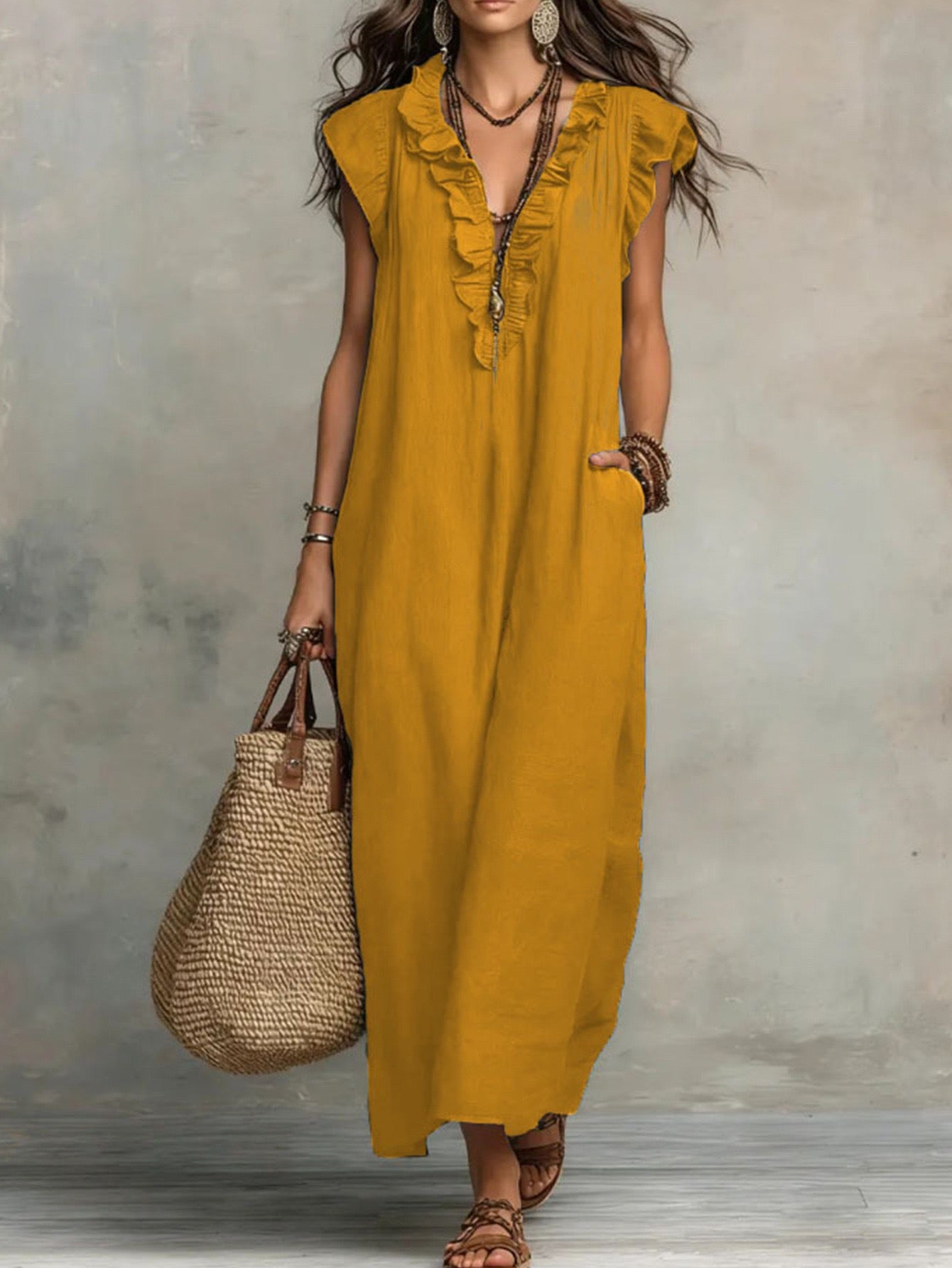 Goldenne | Flutter Sleeve Maxi Dress