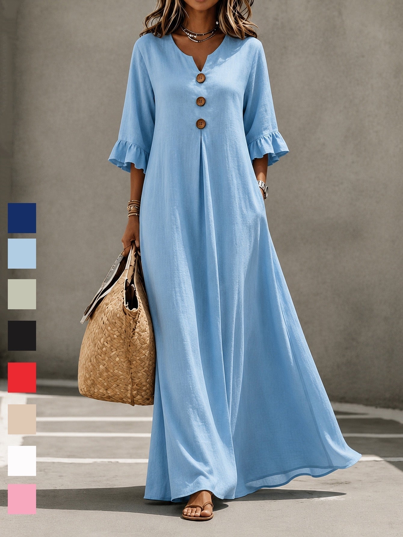 Skyverne | Linen Casual Maxi Dress