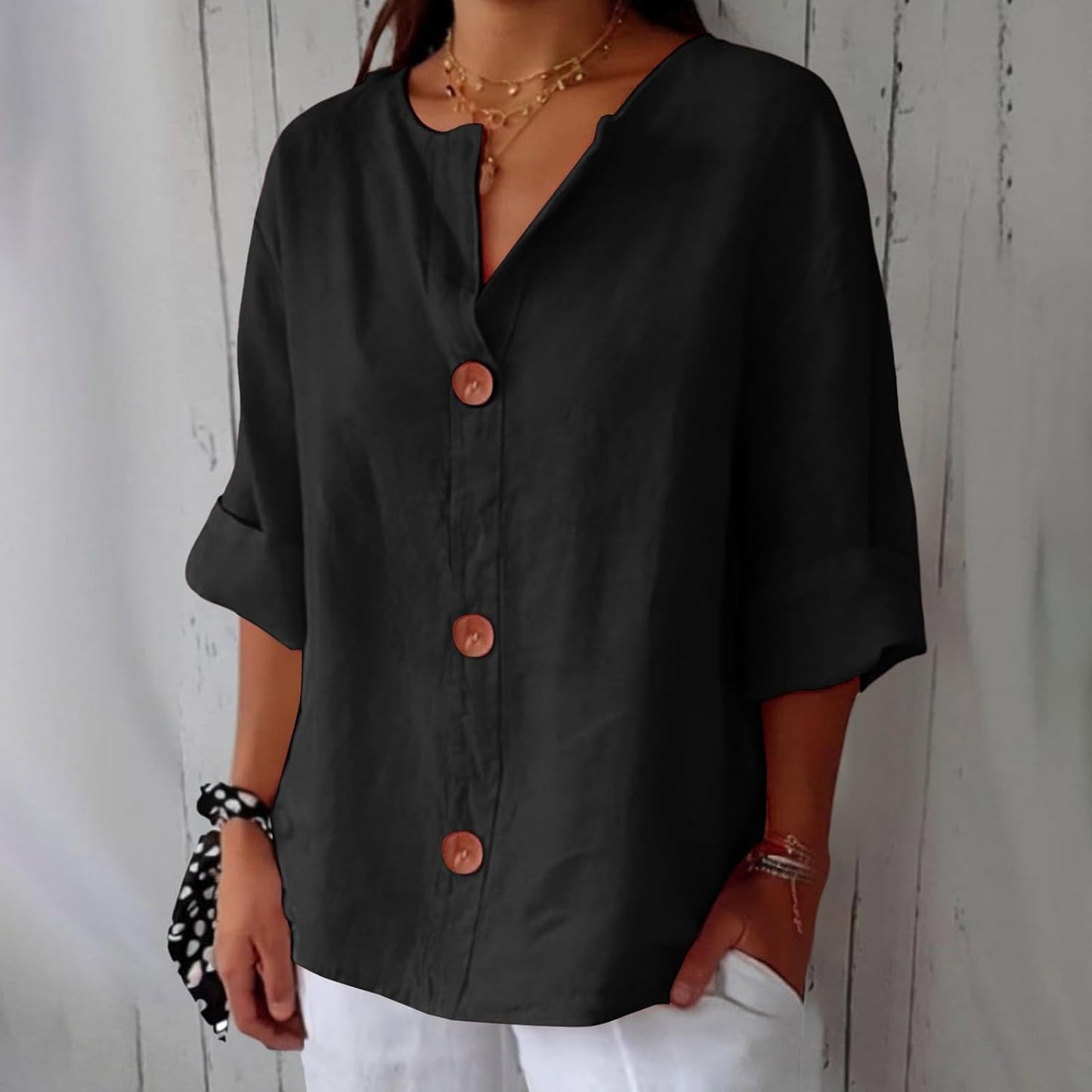 Ottilie | V-Neck Linen Blend Shirt