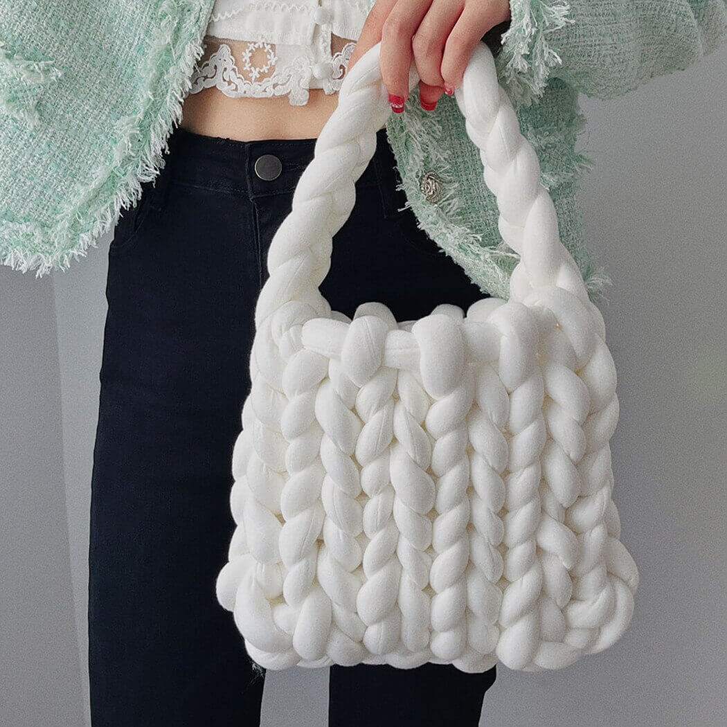 Aurora | White Mini Chunky Knit Bag