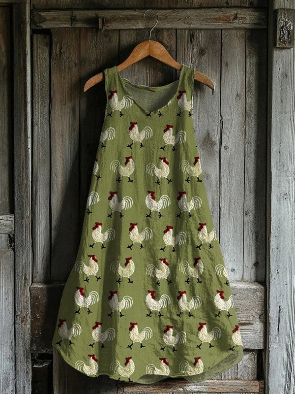 Fawnlea | Roosters Embroidery Pattern Tank Dress