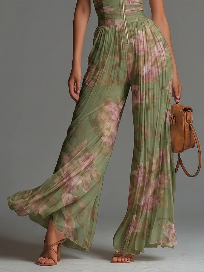 Verdance | Green Floral Chiffon Jumpsuit