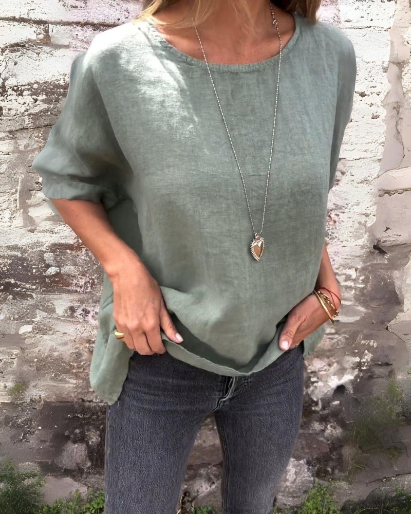 BAUA - Round Neck Cotton And Linen T-Shirt - Alira - Boutique