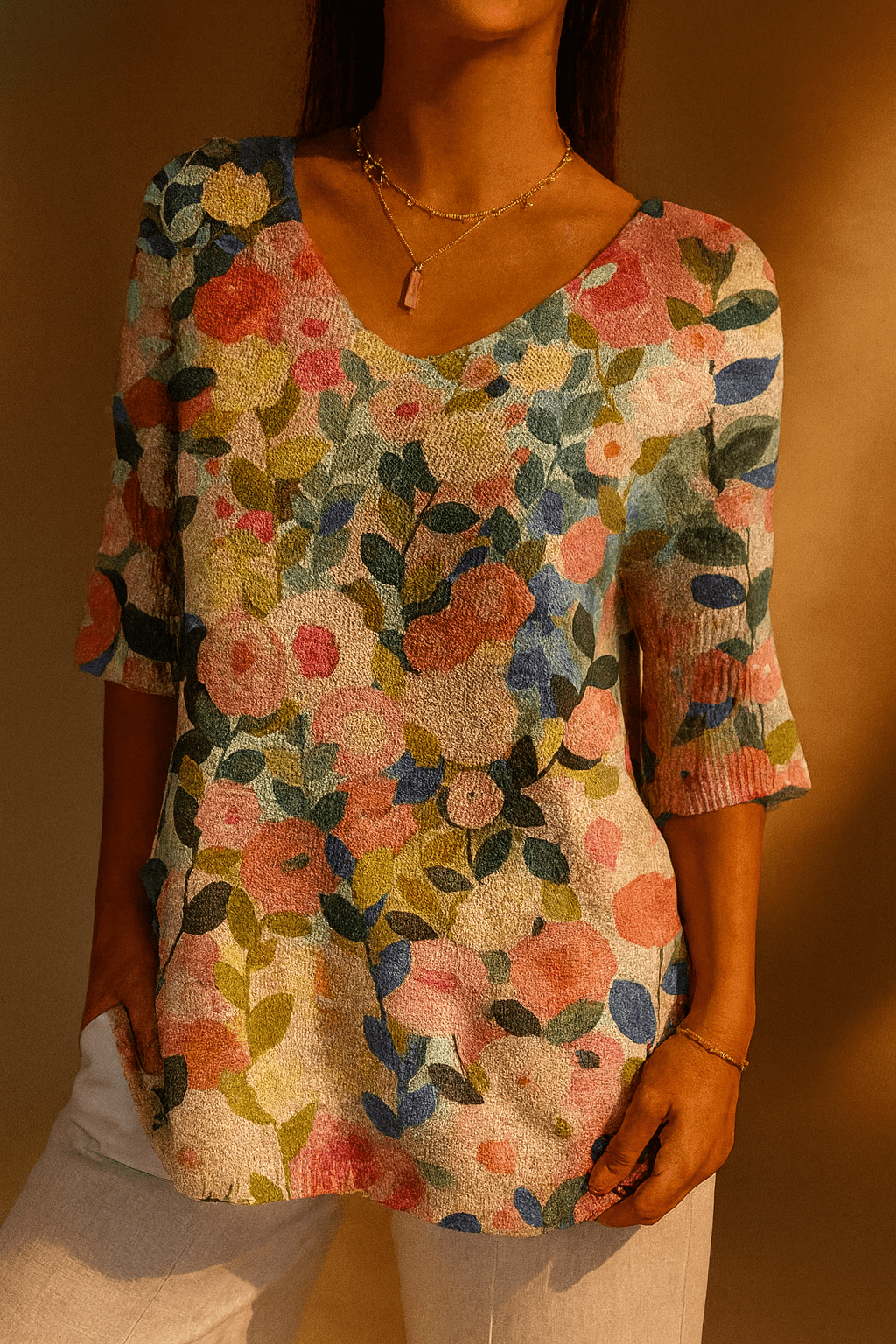 Colorful Spring Floral Garden Printed Women's Casual Pullover Knit - Alira - Boutique