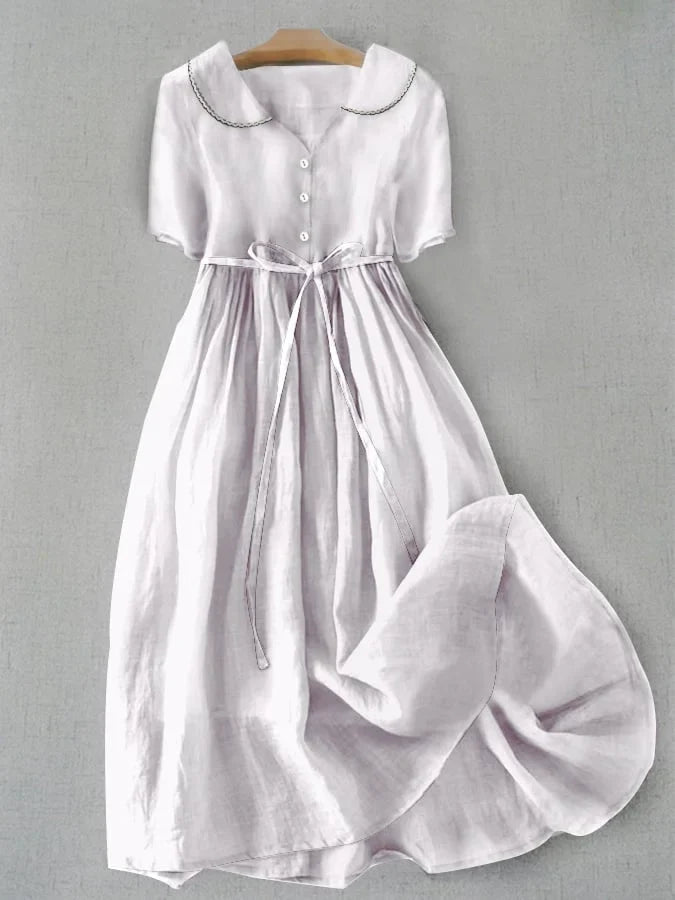 Isla | Elegant Cotton Linen Mid Sleeve Dress