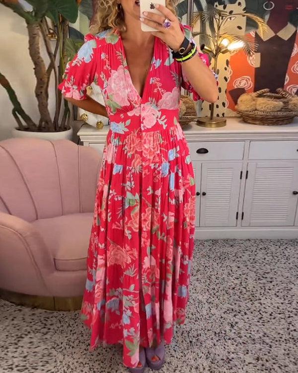 Floriana | Vibrant Bloom Midi Dress - Alira - Boutique