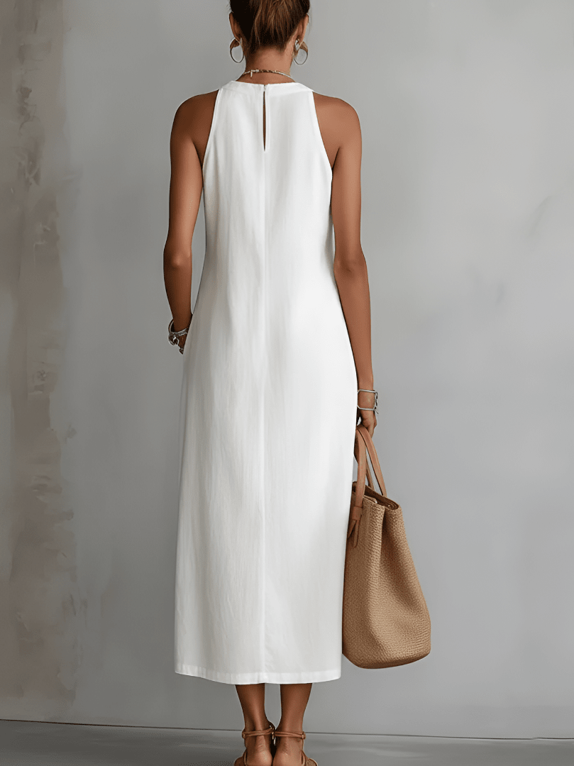Jimena | Linen Midi Dress with Mao Collar - Alira - Boutique