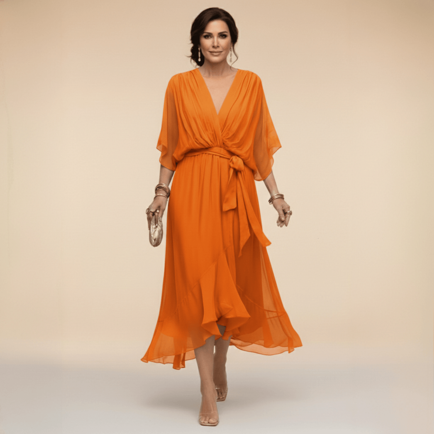 Monica | Chiffon Dress with V-Neck - Alira - Boutique