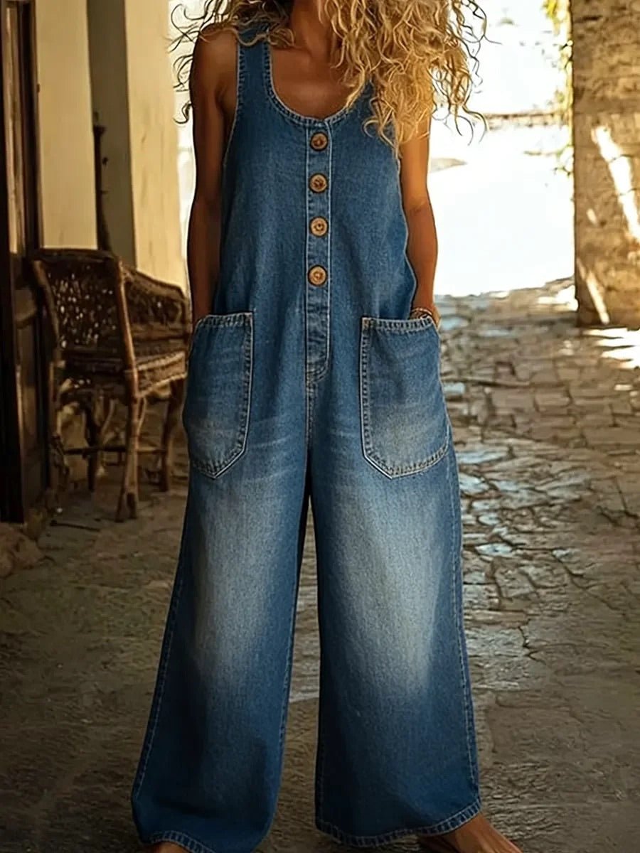 Skylar - Vintage Washed Cotton Denim Overalls - Alira - Boutique