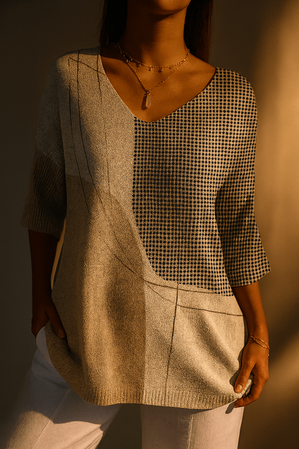 Women's Abstract Geometric Pattern Art Print Casual Knit Pullover - Alira - Boutique