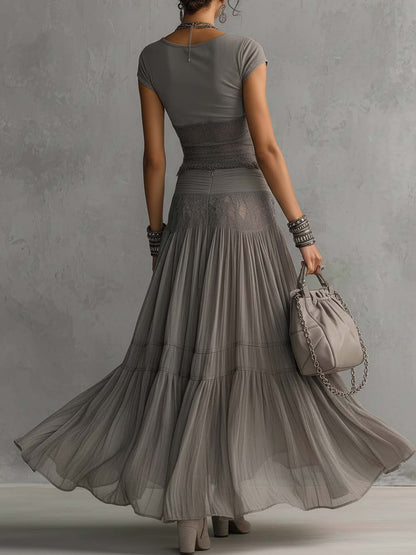 Grisandra | Grey Lace Skirt Set
