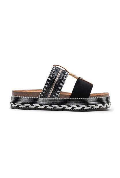 Seren | Black Wedge Sandal