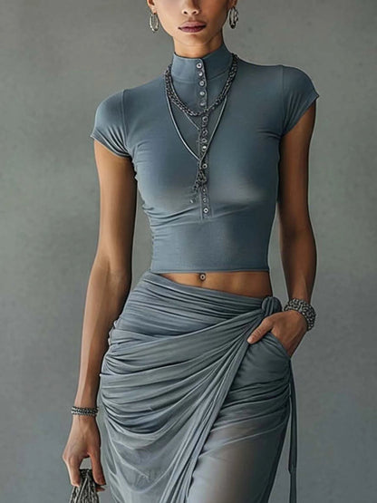 Cobaltina | Blue Tee & Skirt Set