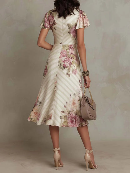 Margaret | Robe Midi Satinée Florale Vintage