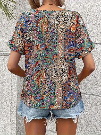 Marina | Art Print Chic V-Neck Blouse