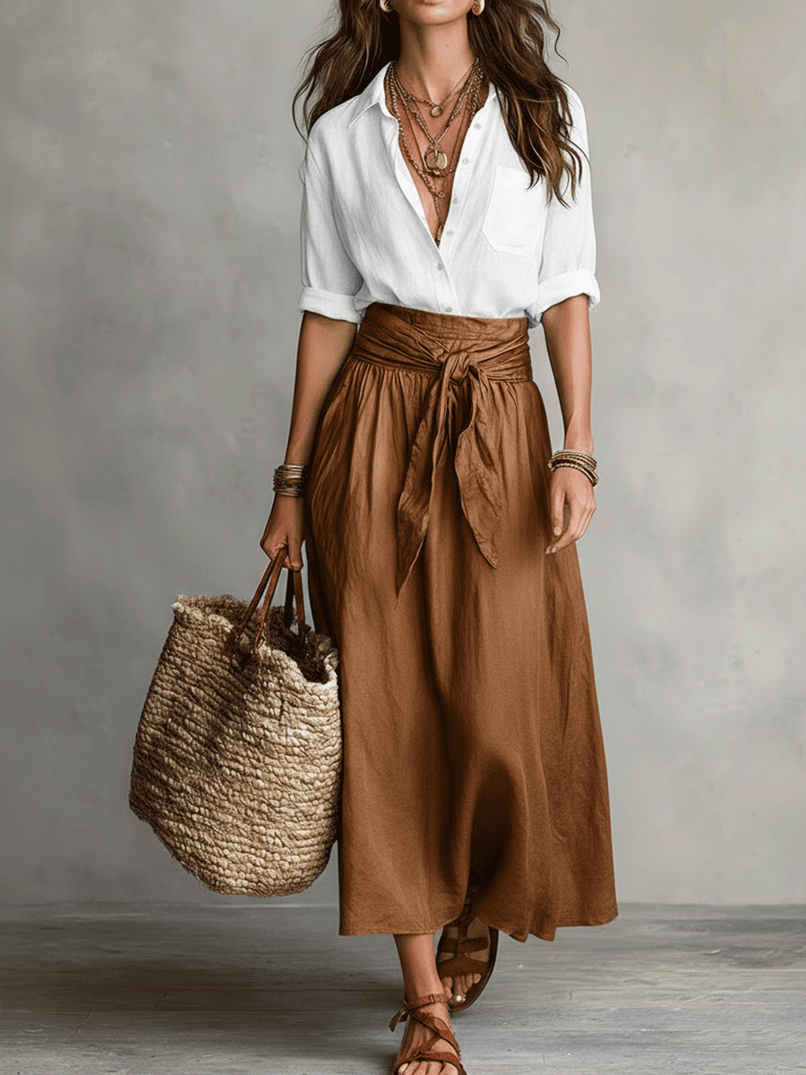 Josie | Satin Midi Skirt & Blouse Set
