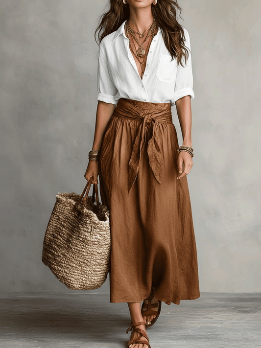 Josie | Satin Midi Skirt & Blouse Set