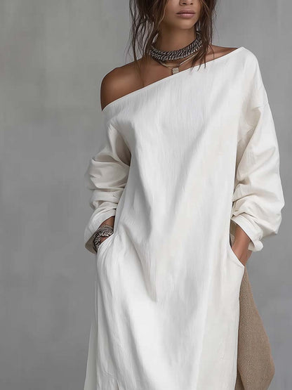 Kit | One-Shoulder Linen Midi Dress