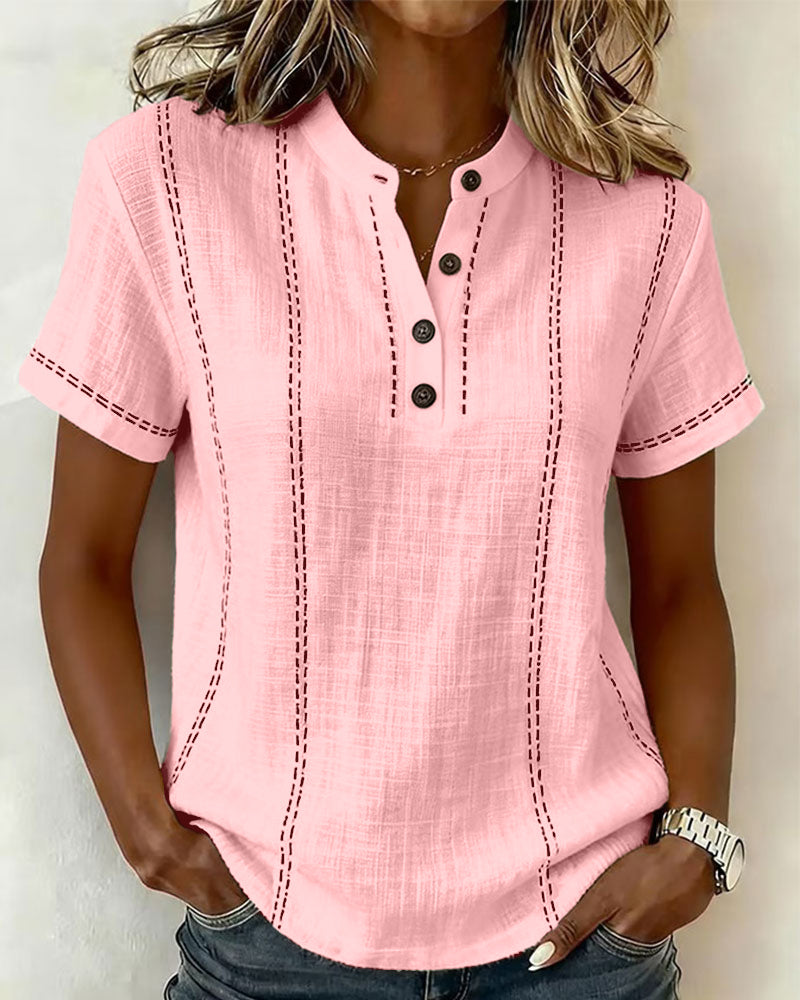 Linda | Casual Button V-Neck Tee