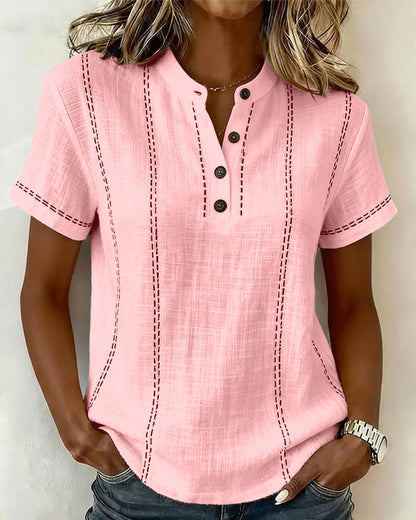 Linda | Casual Button V-Neck Tee
