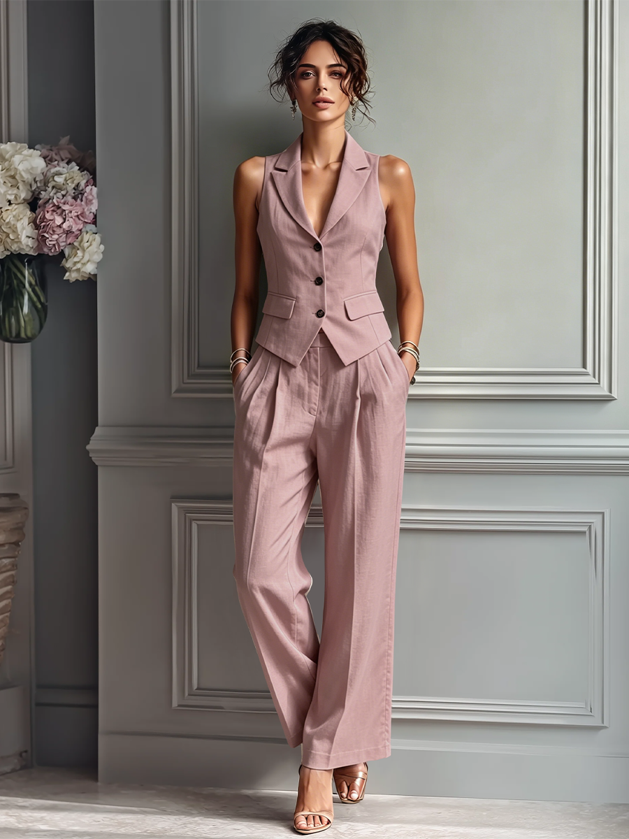 Zara | Pink Linen Vest Set