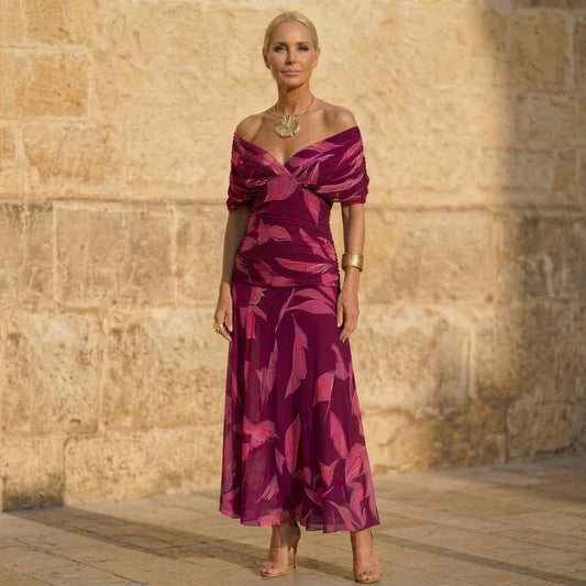 Celeste | Purple Leaf Print Dress
