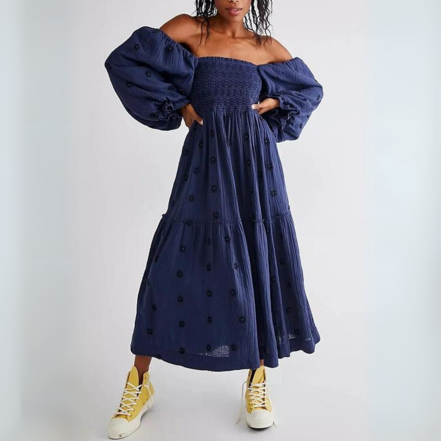 Hannah | Comfy Floral Lantern Sleeve Square Neck Maxi Dress