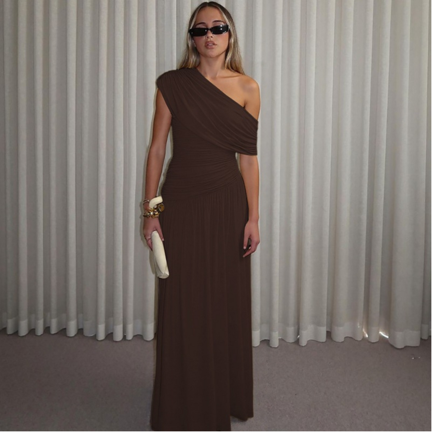 Talia | Elegant One Shoulder Evening Maxi Dress