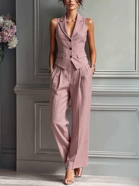 Zara | Pink Linen Vest Set