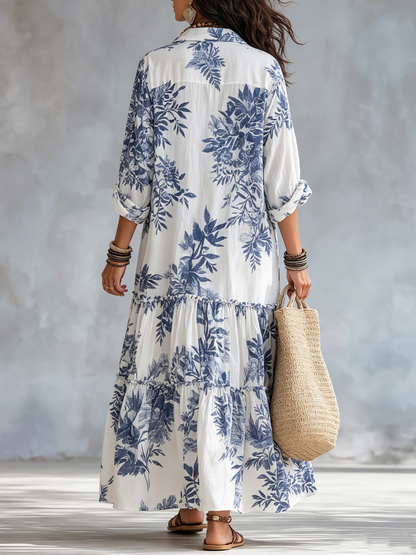 Fern | Blue Floral Button-Down Maxi Dress