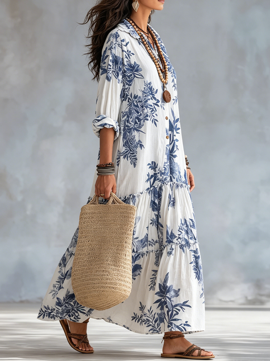 Fern | Blue Floral Button-Down Maxi Dress