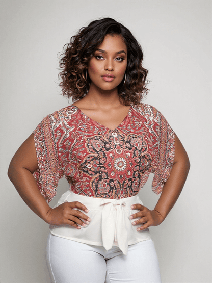 Arabella | Ed Print 3/4 Sleeve V-Neck Top