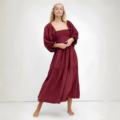 Hannah | Comfy Floral Lantern Sleeve Square Neck Maxi Dress