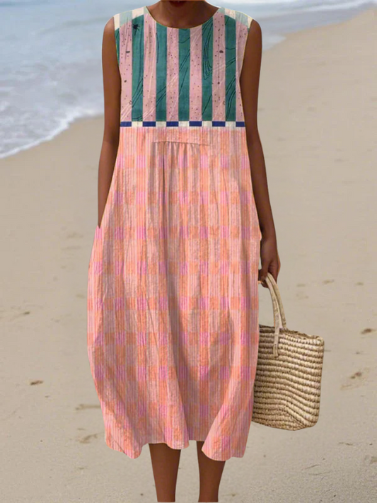 Rose | Striped Pastel Midi Dress