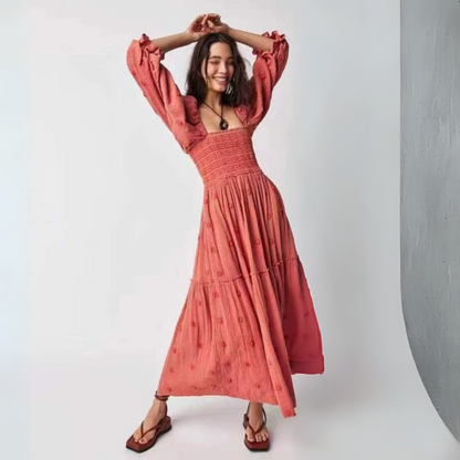Hannah | Comfy Floral Lantern Sleeve Square Neck Maxi Dress