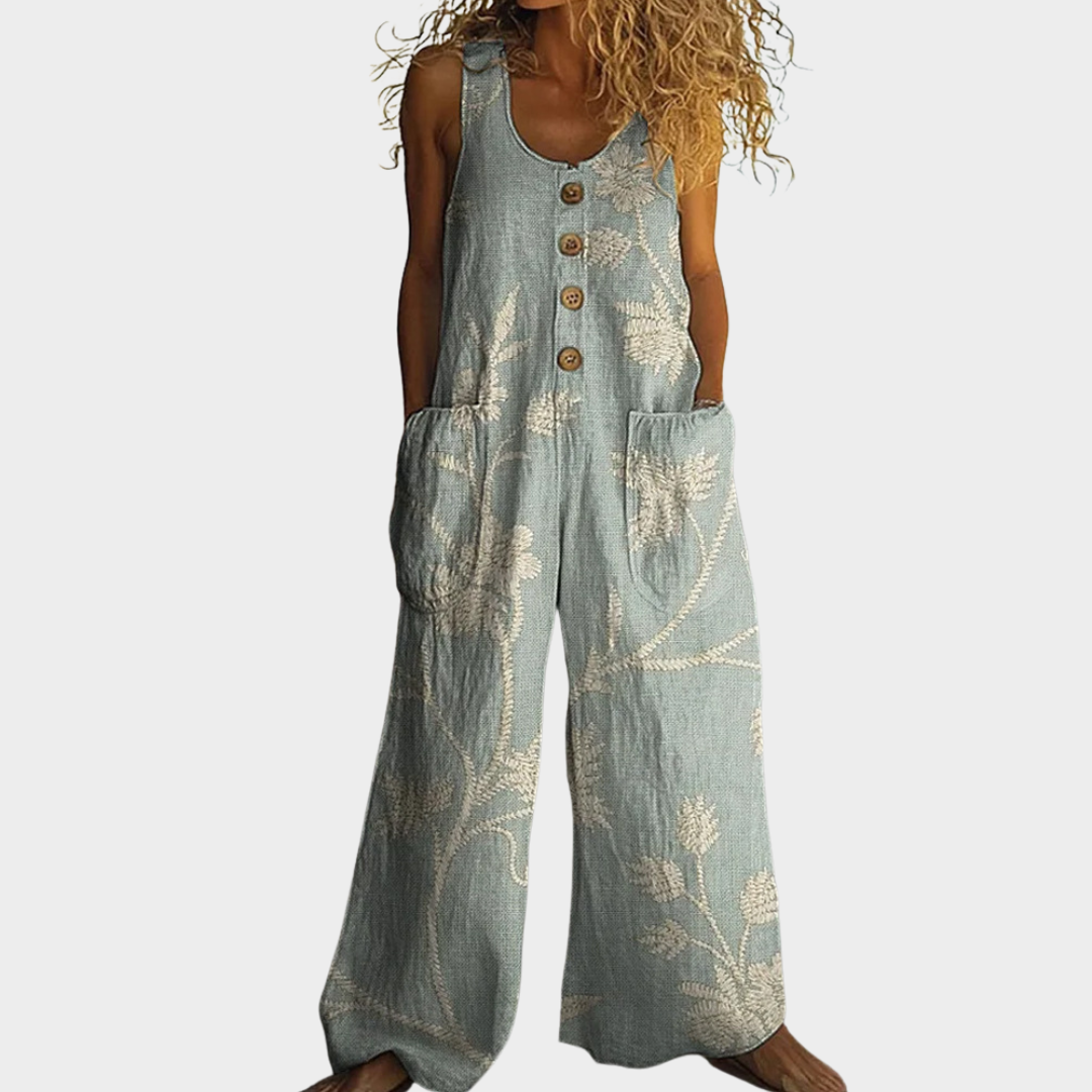 Ivory | Retro Print Relaxed Jumpsuit