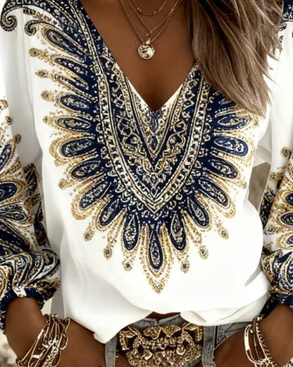 Karen | V-Neck Retro Print Top