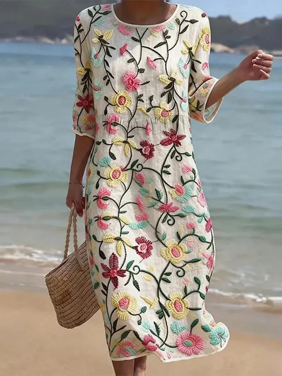 Calinda | Embroidered Midi Garden Dress