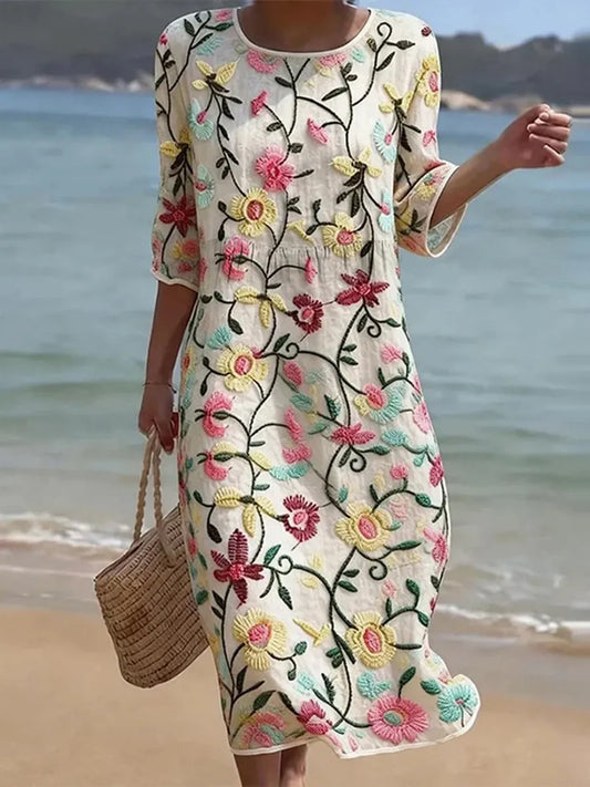 Calinda | Embroidered Midi Garden Dress