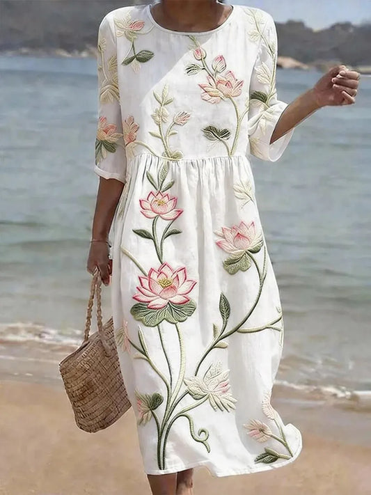 Luminae | Midi Dress with Lotus Embroidery