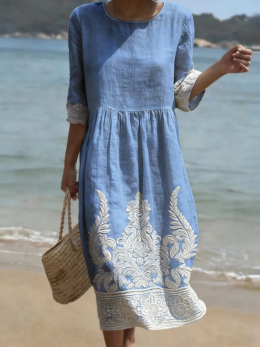 Jaralla | Midi Linen Dress with Bottom Details
