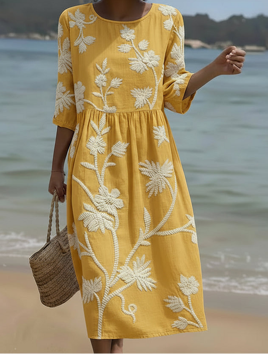 Noorali | Golden Botanical Midi Dress