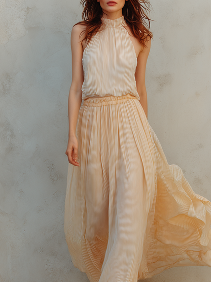 Xanthe | Cream Yellow Striped Halter Top And