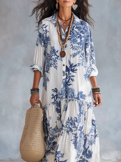 Fern | Blue Floral Button-Down Maxi Dress