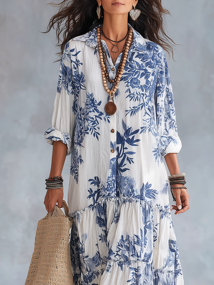 Fern | Blue Floral Button-Down Maxi Dress